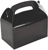 Traktatie doos zwart - 6 stuks - grote traktatiedoos - onderzijde 15,5 cm x 9 cm - totale hoogte 18 cm - vulhoogte ca 13 cm - uitdeeldoos - doos met handvat - papieren uitdeeldoos met handvat