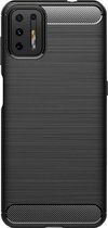 Shop4 - Geschikt voor Motorola Moto G9 Plus Hoesje - Zachte Back Case Brushed Carbon Zwart