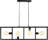 Hanglamp - Afmeting lamp (LxBxH) 100 x 4 x 28 cm - Fitting 4 x E27 - Kleur zwart