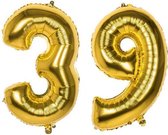 39 Jaar Folie Ballonnen Goud - Happy Birthday - Foil Balloon - Versiering - Verjaardag - Man / Vrouw - Feest - Inclusief Opblaas Stokje & Clip - XXL - 115 cm