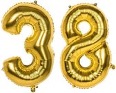 38 Jaar Folie Ballonnen Goud - Happy Birthday - Foil Balloon - Versiering - Verjaardag - Man / Vrouw - Feest - Inclusief Opblaas Stokje & Clip - XXL - 115 cm