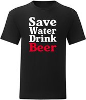 T-Shirt - Casual T-Shirt - Fun T-Shirt - Fun Tekst - Lifestyle T-Shirt - Mood - Bier - Save Water Drink Beer - Zwart - M