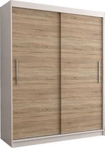 InspireMe- Zweefdeurkast Kledingkast Garderobekast met planken en kledingstang - 150x61x200 cm (BxDxH) - LARA 04 (Wit+Sonoma)