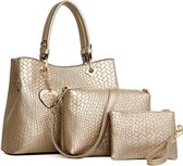 Lana® Elegante driedelige set met Dames Schoudertas, Handtas + Clutch in PU leer - Goud