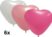 Hartjes ballonnen wit-roze-pink, 6 stuks, 25 cm