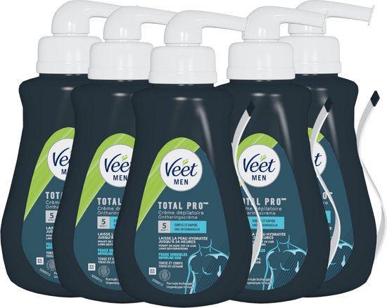 Veet men Total Pro ontharingscrème voor mannen, met pompdispenser. 5 flacons.