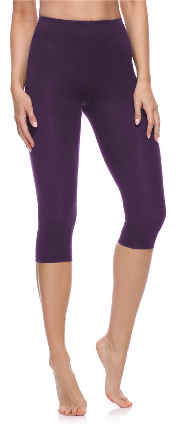 Merry Style MS-MS10-199-LE Dames Capri Leggings - Sport - Vrijetijdsbroek - 3/4 Lengte - Katoen - Sporbroek - Yogabroek - Paars - M