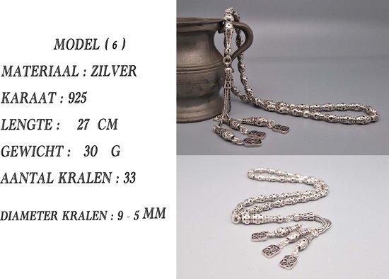 33 perles Tesbih en argent sterling 925 "modèle - 6"