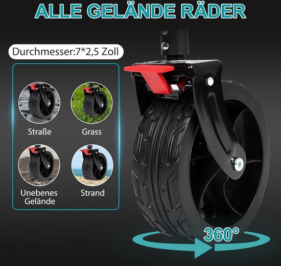 Sekey XXL opvouwbare handkar met uitklapbare achterklep 135L & 200L, opvouwbare handkar opvouwbare vistrolley opvouwbaar vanuit VIER richtingen tot 150KG, SE4019, Zwart