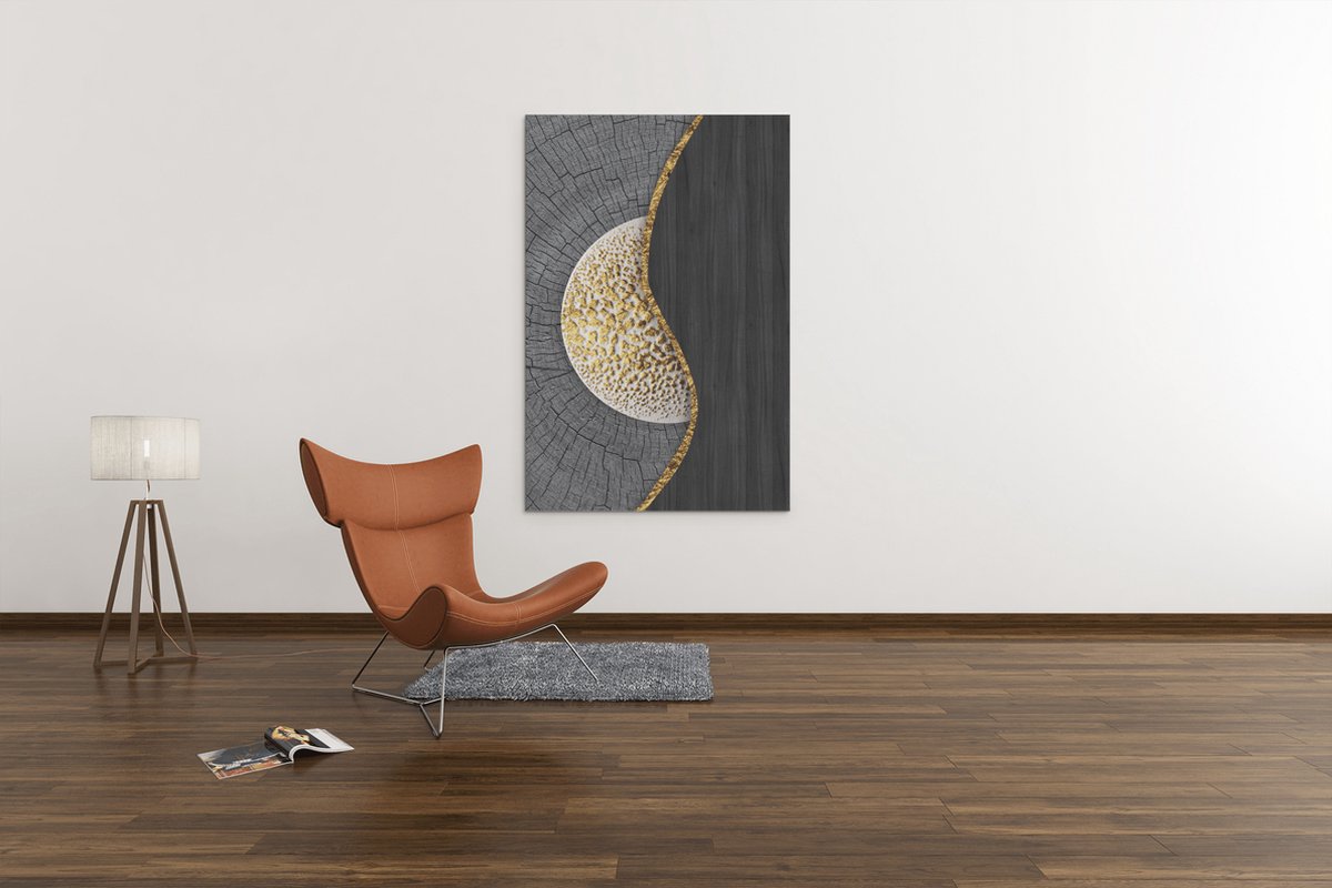 Trendex Global Canvas Schilderij Abstract - Grijs - Goud - Schilderij print op canvas - Modern - 120x80x2 cm