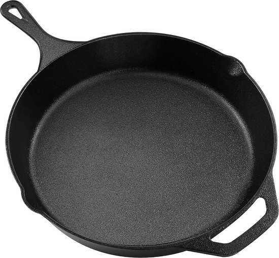 Gietijzeren Koekenpan - Voorgekruide Ronde Koekenpan - Gelijkmatige Warmteverdeling - Stevig & Duurzaam - 12.5 Inch (3175 cm) - Zwart - Koken in html.