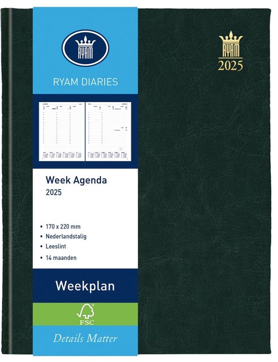 Foto: Ryam agenda 2025 weekplan wit nl mundior zwart a5 weekoverzicht hardcover 170 x 220 mm