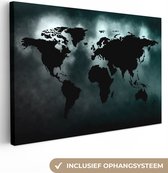 Carte du monde noire sur fond sombre aux couleurs turquoise 120x80 cm