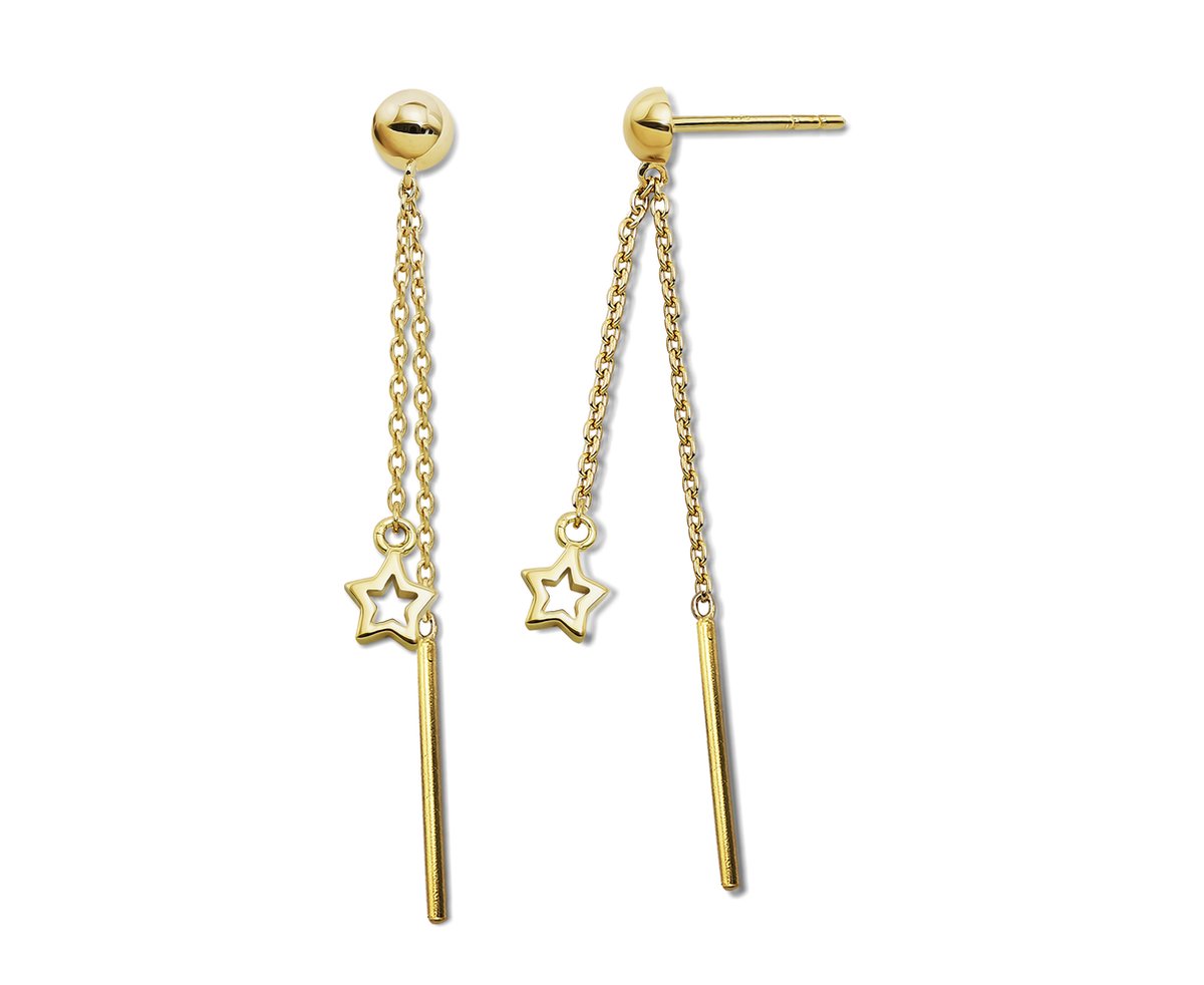 Jwls4u Earparty oorhangers Star Line Gold-Plated JE039G