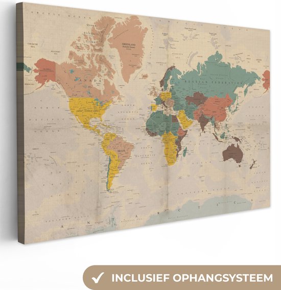 Carte du monde historique sur toile Vintage grand 150x100 cm | Carte du monde peinture sur toile