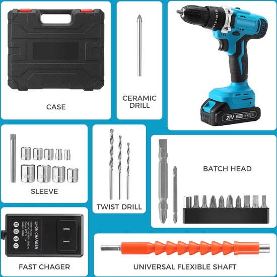 Boormachine - Draadloze accu drillboor - 3-in-1 boren, schroeven ...