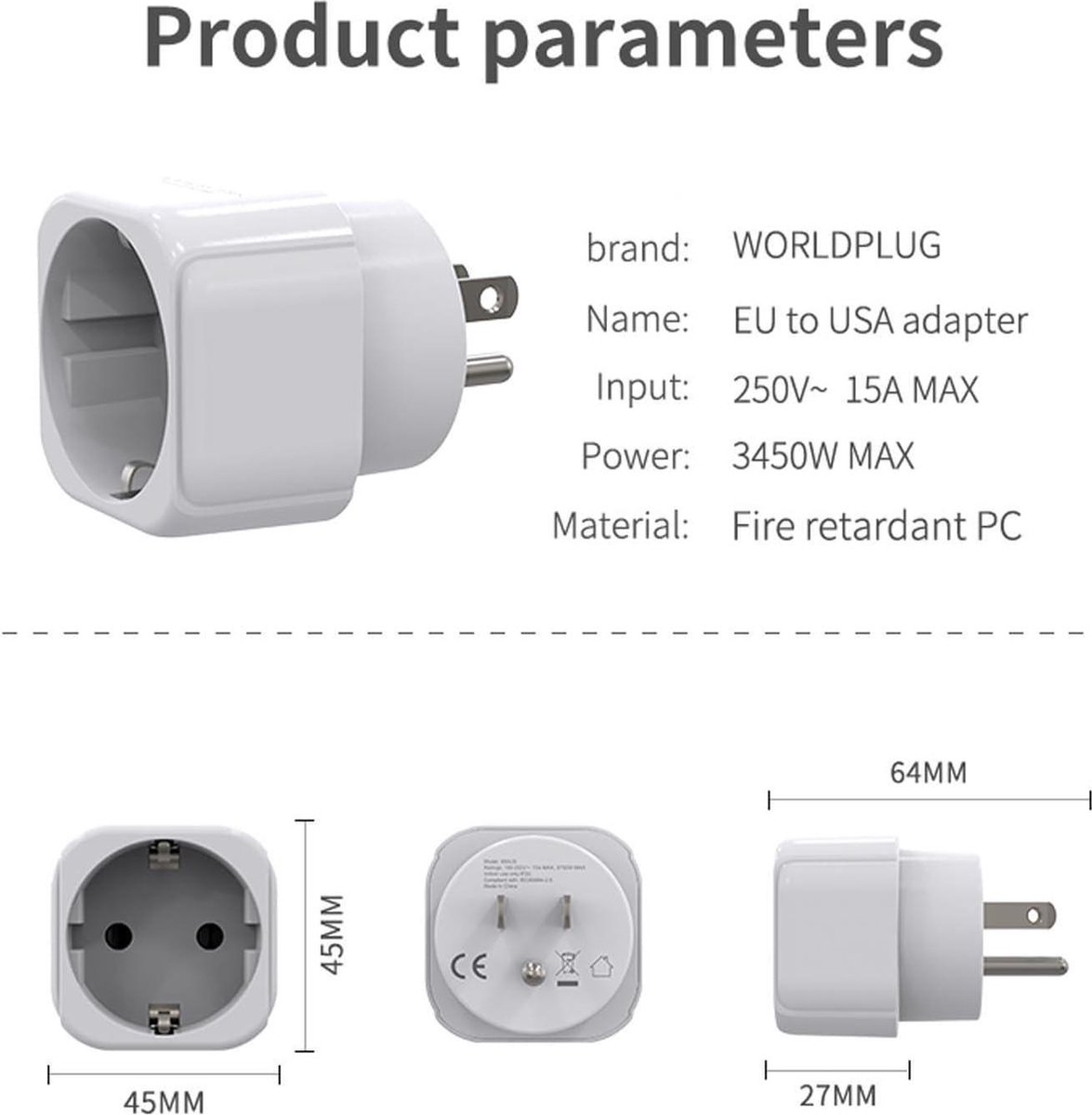 3 Adaptateurs De Voyage EU Vers USA/Canada/Japon - Noir - Compact - Pour Prise US/Asie - 3 Pack
