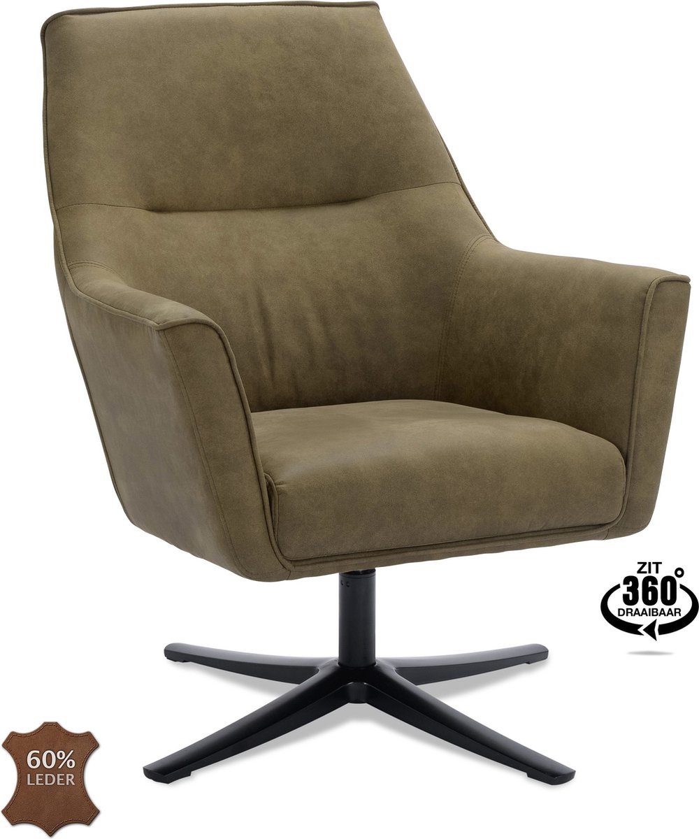 Icon Living - Fauteuil Bodi - Draaivoet zwart - Microleder Bull Moss