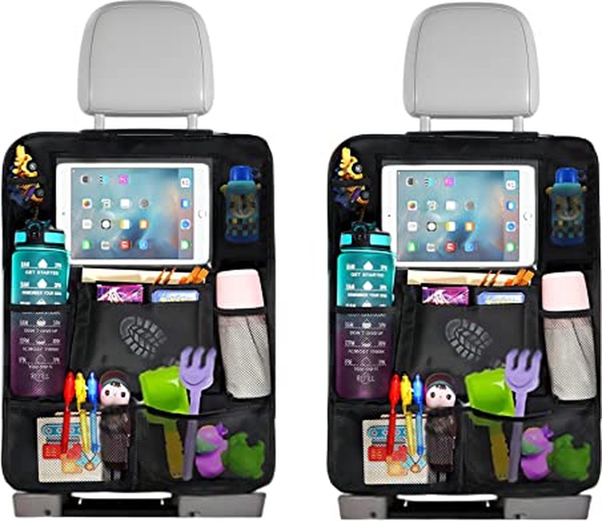 Autorugleuningbescherming en organizer, 2 stuks autostoelorganizer met 10 inch iPad/tablettas, 600D Oxford-stof, waterdichte autostoel, achterbank, organizer, autostoelbeschermer, rugleuning
