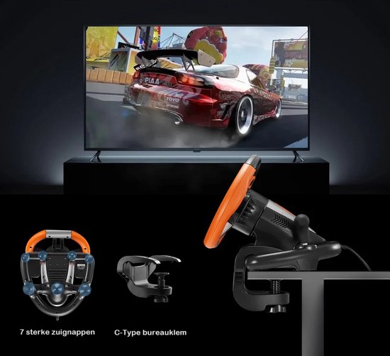 PXN - V3 Pro - Race Stuur met Pedalen & Flippers - Game Stuur - Geschikt voor PS4 - Xbox One - PC - Xbox Series X|S - PS3 - Nintendo Switch - OR van PXN — afbeelding 4