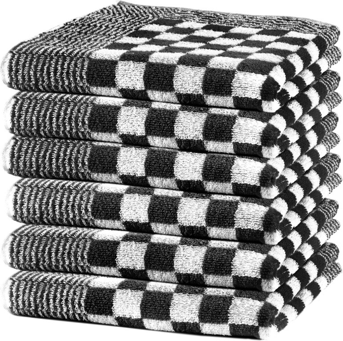 Lucca - Keukendoeken geblokt - 50x50 cm - zwart - 6-pack
