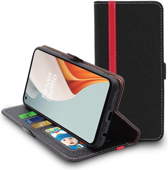 ebestStar - Coque compatible avec OnePlus Nord N100, Etui Portefeuille, Housse Pochette Protection PU Cuir, Porte Carte, Noir / Rouge