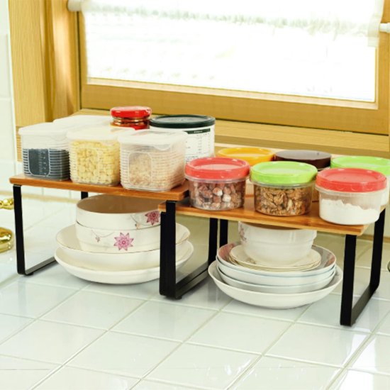 Ruimtebesparend Bamboe Hoekrek voor Keuken - 43 x 27 x 43 cm - Bruin