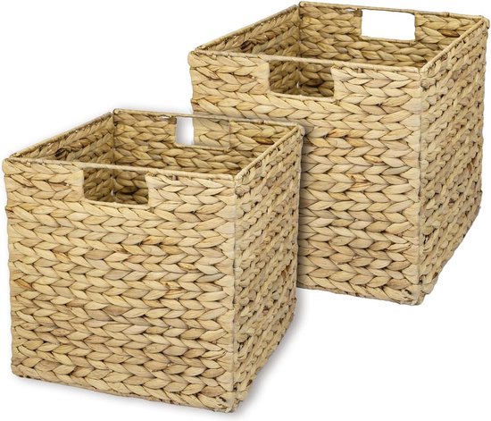 Opbergmand van waterhyacint en zeegras set van 2 - geschikt voor Kallax - 32 x 34 5 x 32 cm Wicker Storage Basket (2-5)