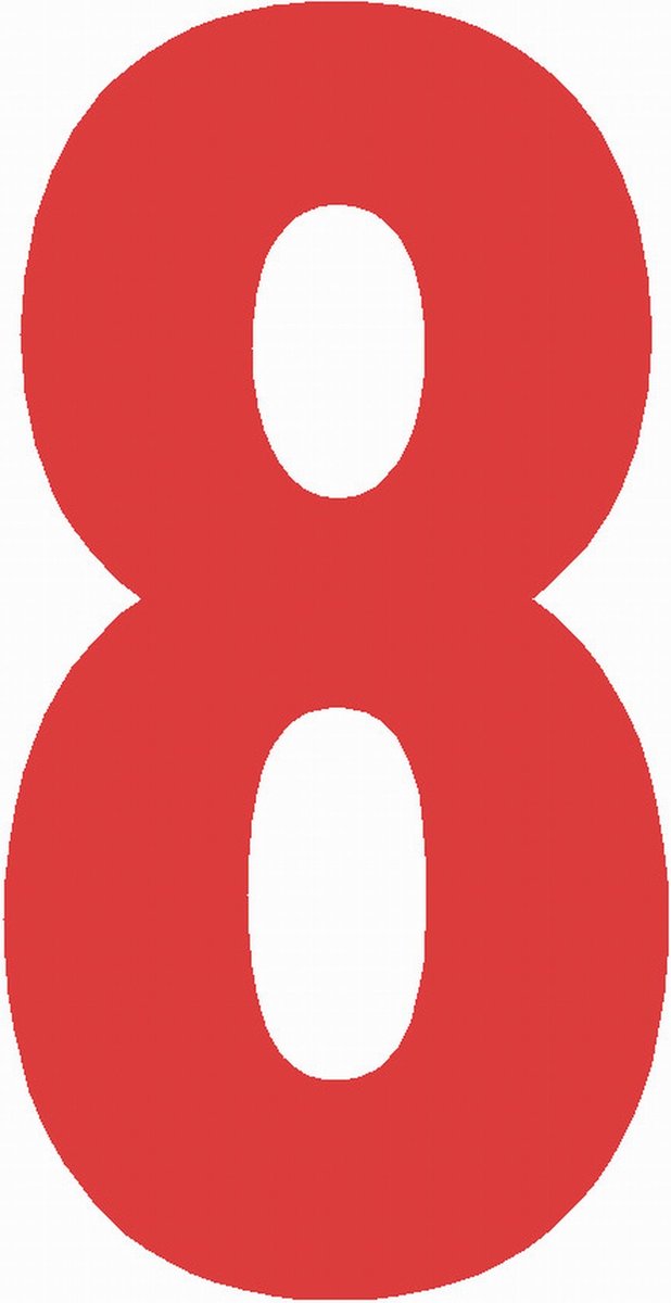 Cijfersticker nr. 8 ROOD 10x5cm plakcijfer huisnummersticker containersticker magazijn sticker raamsticker