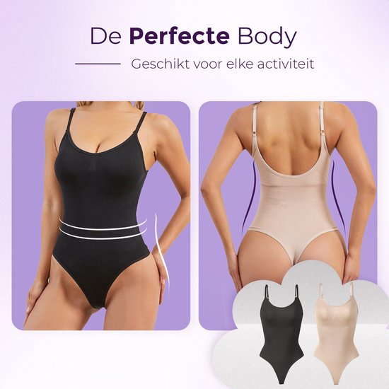 Zwarte en beige corrigerende bodysuits, geschikt voor elke activiteit.