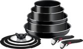 Keuken pannenset Ingenio Easy ON potten & pannenset, 10-delig, stapelbaar, afneembare handgreep, ruimtebesparend, antiaanbaklaag, zwart, L1599143