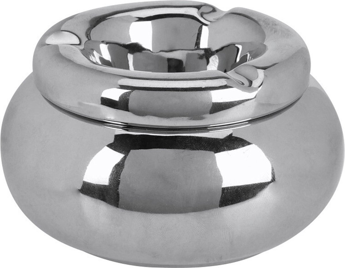 Goedkoopste Home & Styling Storm Asbak Marbella - Kunststeen - D11 x H6 cm - metallic zilver - voor binnen/balkon