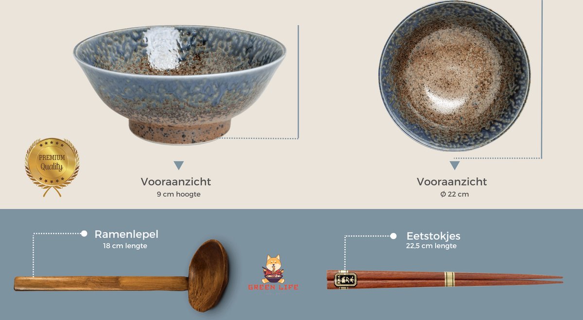 EDO JAPAN – Ramen Kom Set / 6 Stuks HIKARI Voor 2 Personen – Ø 22 Cm, H 9 Cm – Herbruikbaar