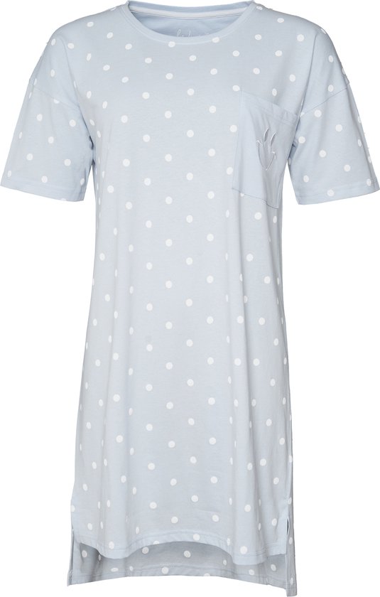 By Louise Dames Nachthemd Korte Mouw Blauw Gestipt - Maat XL | Big shirt | Slaaphemd