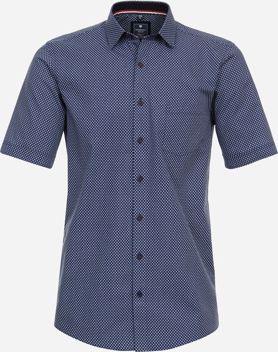 Redmond comfort fit overhemd - korte mouw - popeline - blauw dessin - Strijkvriendelijk - Boordmaat: