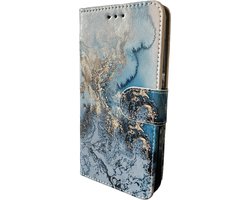 Elite Bookcase Geschikt voor: Samsung Galaxy A34 hoesje - Pasjeshouder - Portemonnee - Kunstleer - Marmer Print