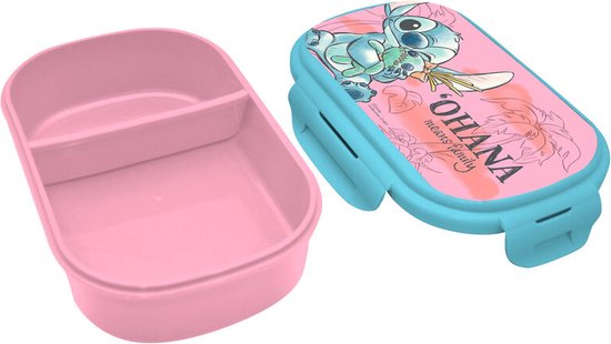 Lilo & Stitch ''Ohana'' Lunchbox / broodtrommel / brooddoos met bestek - vorklepel - Magical - PP - Lunchtrommel - School
