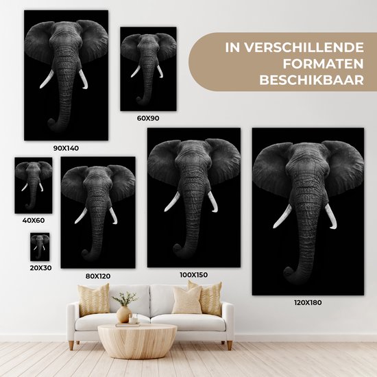Toile - Animaux - Éléphant - Zwart - Wit - Décoration Décoration murale - 120x180 cm - Photo sur toile - Peintures sur toile salon
