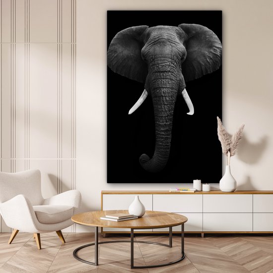 Toile - Animaux - Éléphant - Zwart - Wit - Décoration Décoration murale - 120x180 cm - Photo sur toile - Peintures sur toile salon