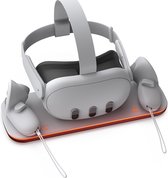 BMetics Oplaadstation - Geschikt Voor De OCULUS VR Quest 3 en Touch controllers - Meta Quest 3 - Controller Standaard - Link Kabel - Met Oplaadkabel - Quest 3 Accessoires - Ondersteunt LED - Indicator - Wit - Met 2 Oplaadbare Batterijen -