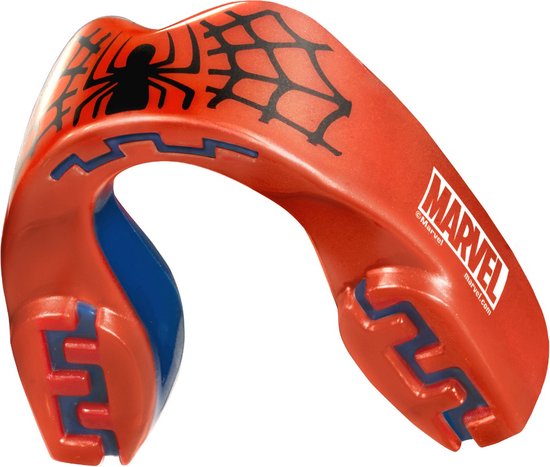 Oranje Marvel Spider-Man bitje met spinnenwebprint en blauwe binnenkant.