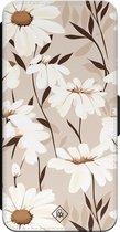 Casimoda® bookcase - Geschikt voor iPhone 15 Pro - Hoesje met pasjeshouder - In Bloom - Bruin/beige - Kunstleer