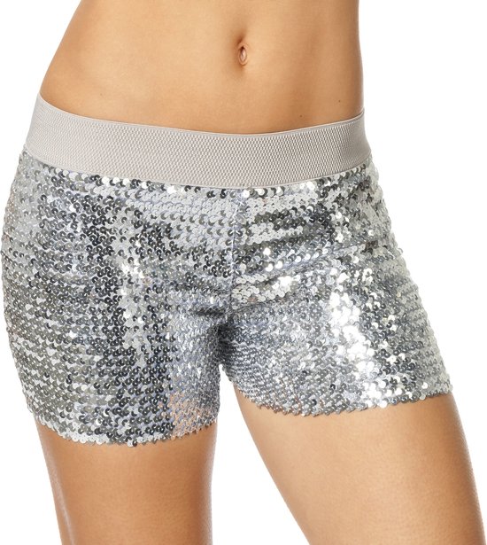 Wilbers & Wilbers - Jaren 80 & 90 Kostuum - Hotpants Pailletten Zilver Vrouw - Zilver - Maat 42 - Carnavalskleding - Verkleedkleding