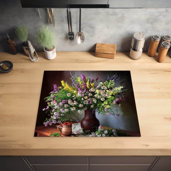 KitchenYeah® Protection plaque induction 60x52 cm - Nature morte - Bouquet - Fleurs - Protege plaque de cuisson - Couvre plaque induction - Protecteur d'induction - Cuisine