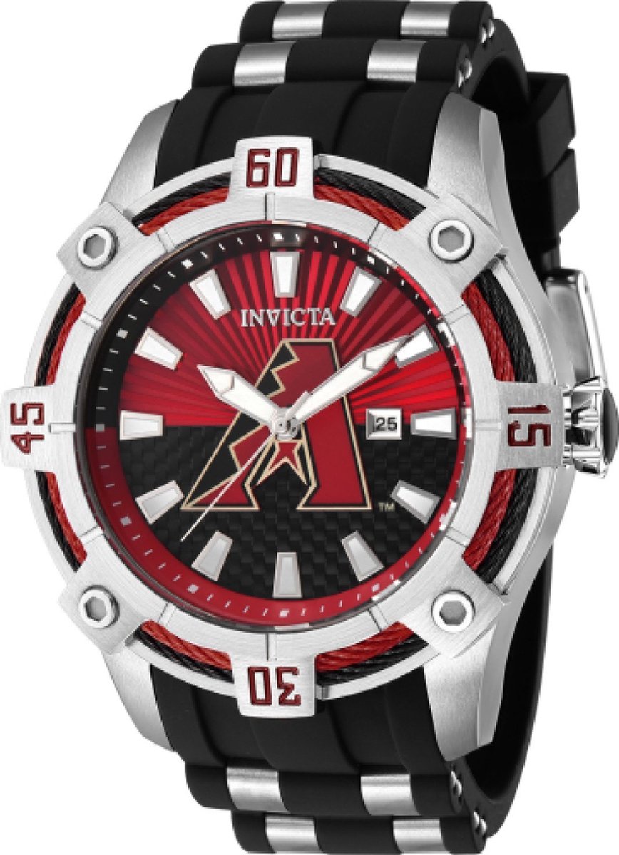 Invicta MLB - Arizona Diamondbacks 43259 Heren Horloge - Waterdicht - Analoog - Quartz Uurwerk - Roestvrij Staal met rode Wijzerplaat - 52mm