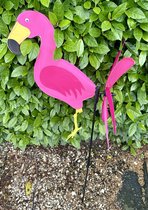 Windmolen met flamingo - nylon + kunststof steker - meerkleurig - breedte 36 cm x hoogte 104 cm - Tuinaccessoires - Tuinstekers