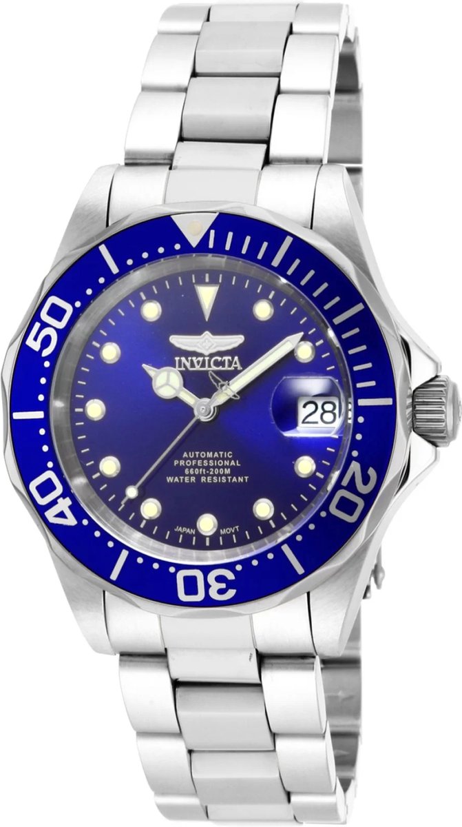 Invicta Pro Diver 17040 Heren Horloge - Waterdicht - Analoog - Automatisch Uurwerk - Roestvrij Staal met blauwe Wijzerplaat - 40mm