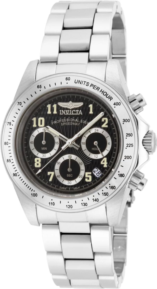 Invicta Speedway 17025 Heren Horloge - Waterdicht - Analoog - Quartz Uurwerk - Roestvrij Staal met zwarte Wijzerplaat - 39mm
