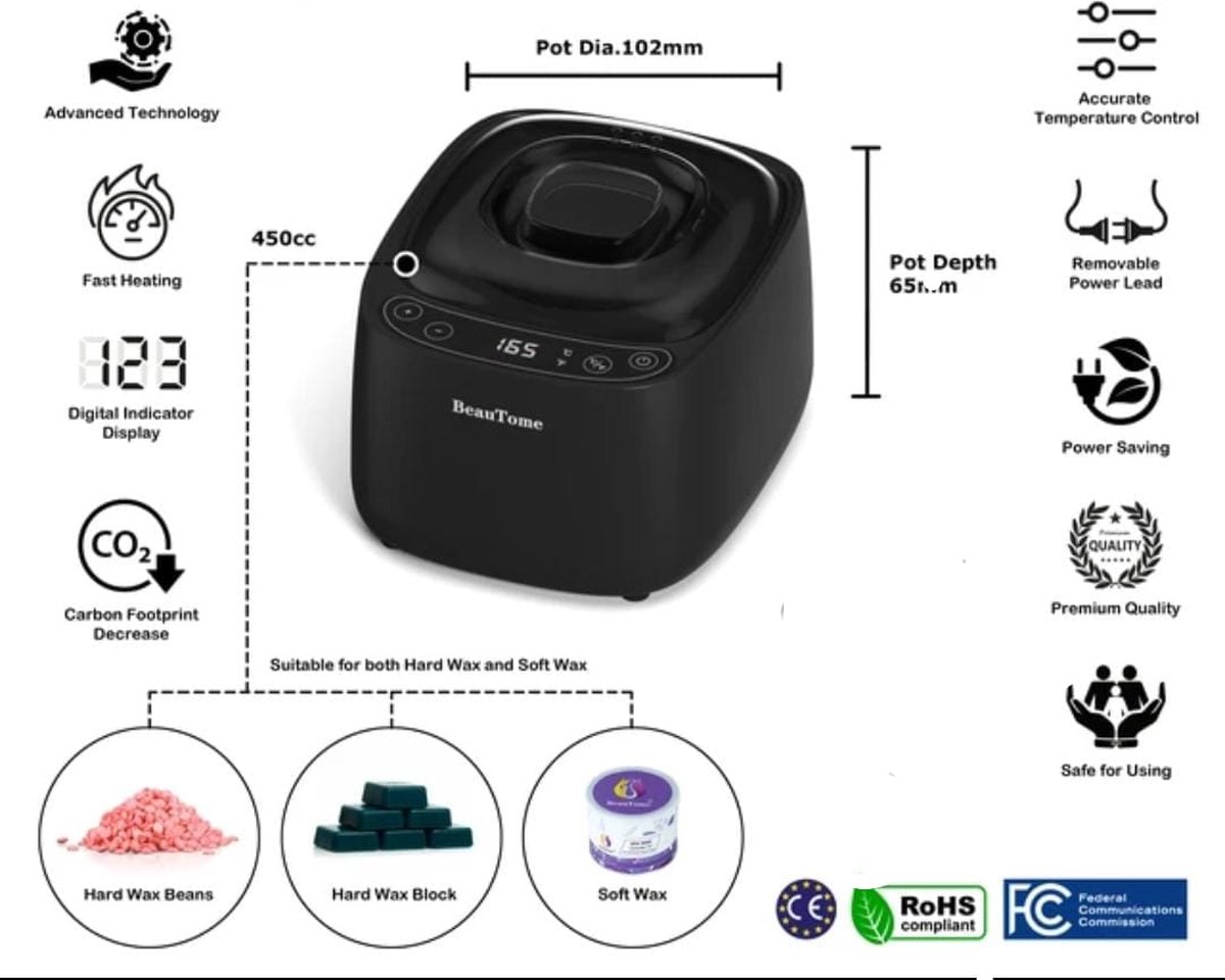 WAX/ HARS VERWARMER / PROFESSIONEL/ Beautome Professionele Digitale Waxverwarmer voor Harde Hars - Elektrische Harspot van 450cc voor Ontharing - Geavanceerd Ontwerp - Snel en Gemakkelijk voor Efficiënte Ontharing/ R 54