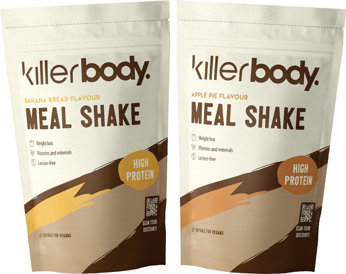 Goedkoopste Killerbody Meal Shake Voordeelpakket - Banana Bread & Apple Pie - 2x 1000 gr